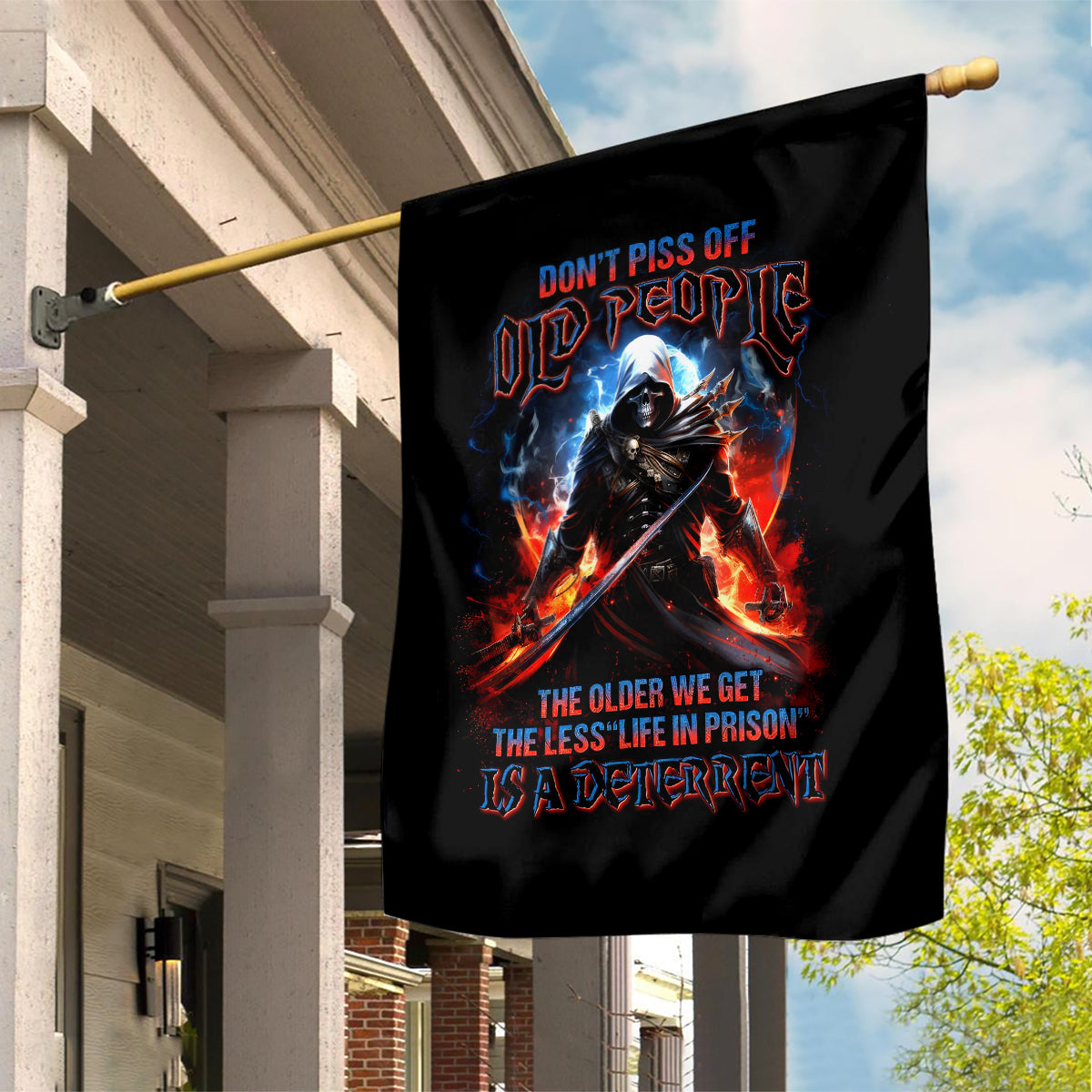 Warrior Skull Garden Flag Don't Pss Off Old People - Wonder Print Shop