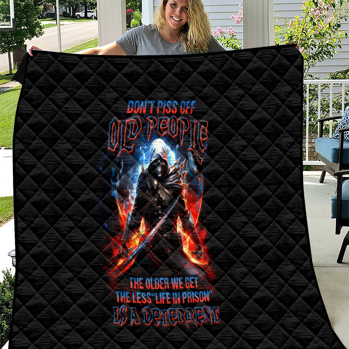 Warrior Skull Quilt Don't Pss Off Old People - Wonder Print Shop