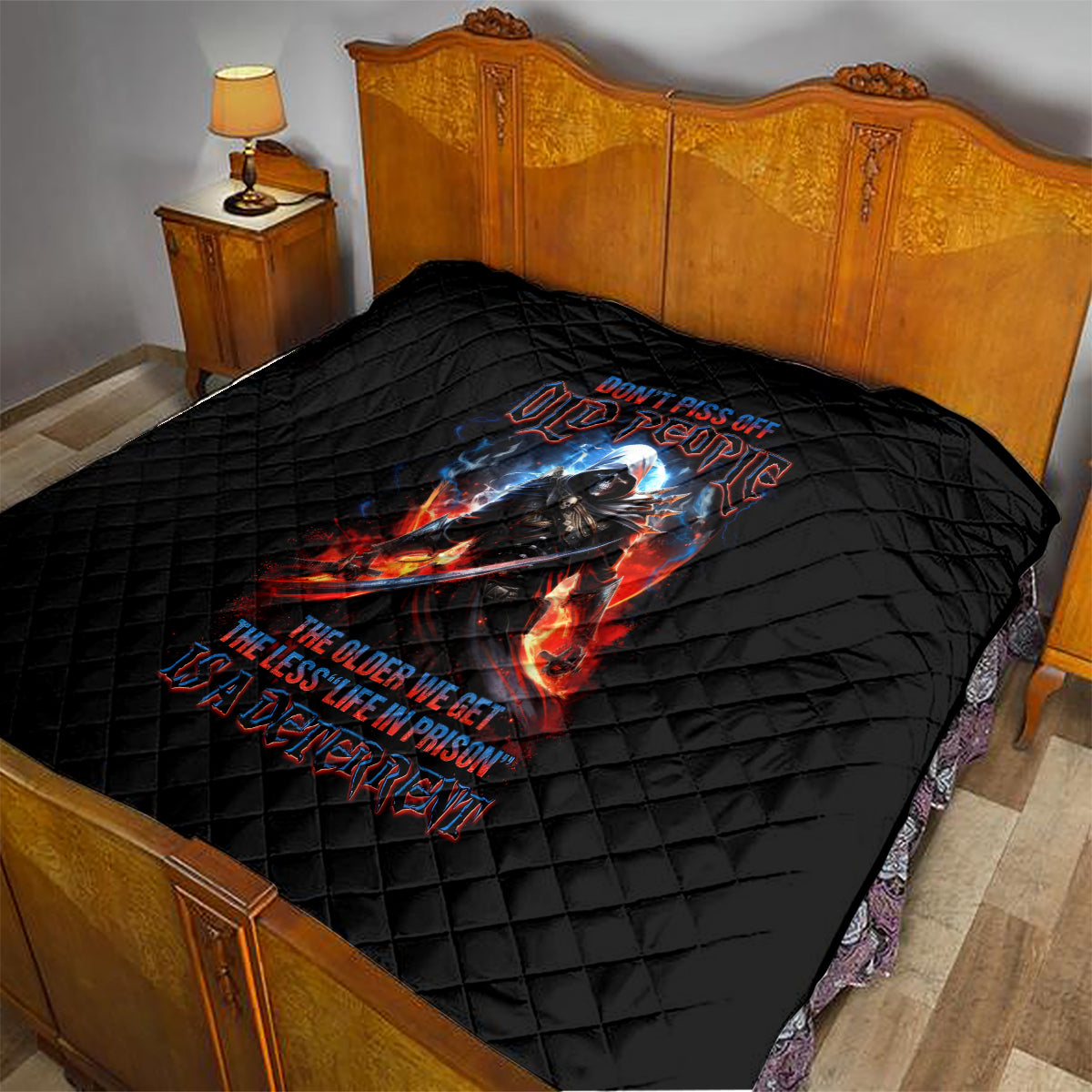 Warrior Skull Quilt Don't Pss Off Old People - Wonder Print Shop