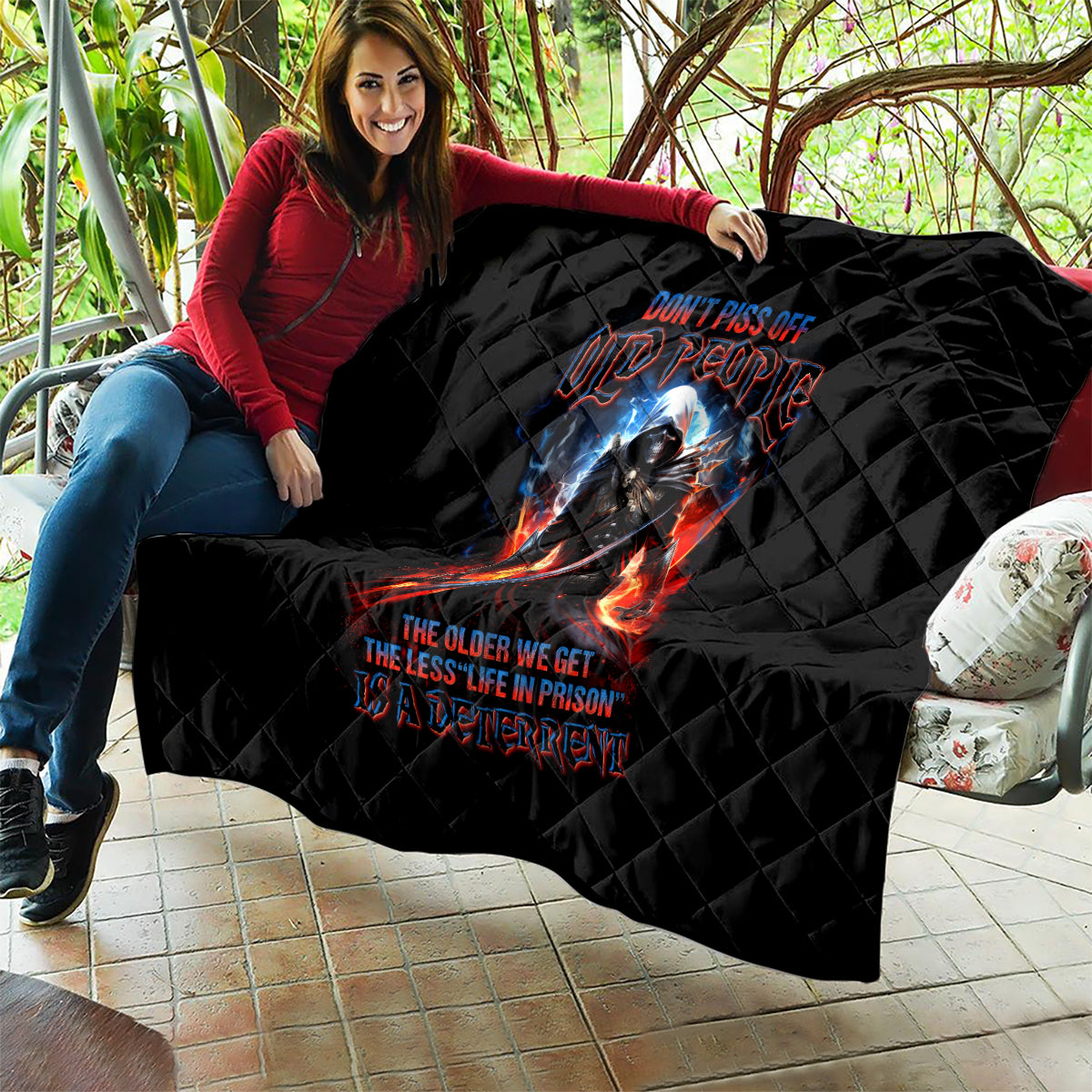 Warrior Skull Quilt Don't Pss Off Old People - Wonder Print Shop