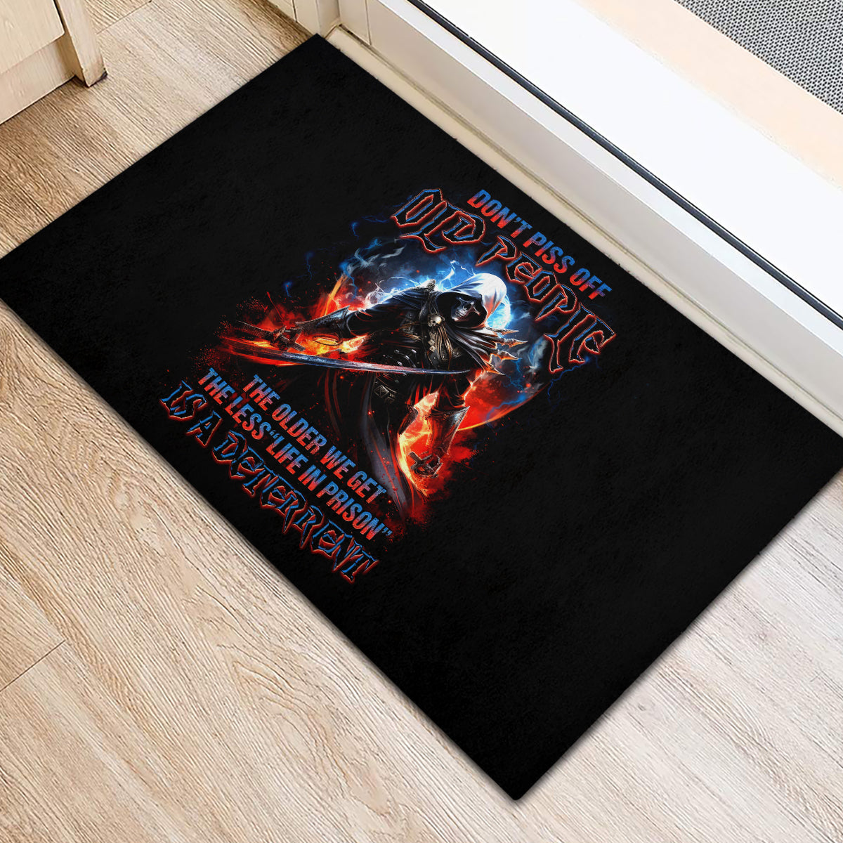 Warrior Skull Rubber Doormat Don't Pss Off Old People - Wonder Print Shop