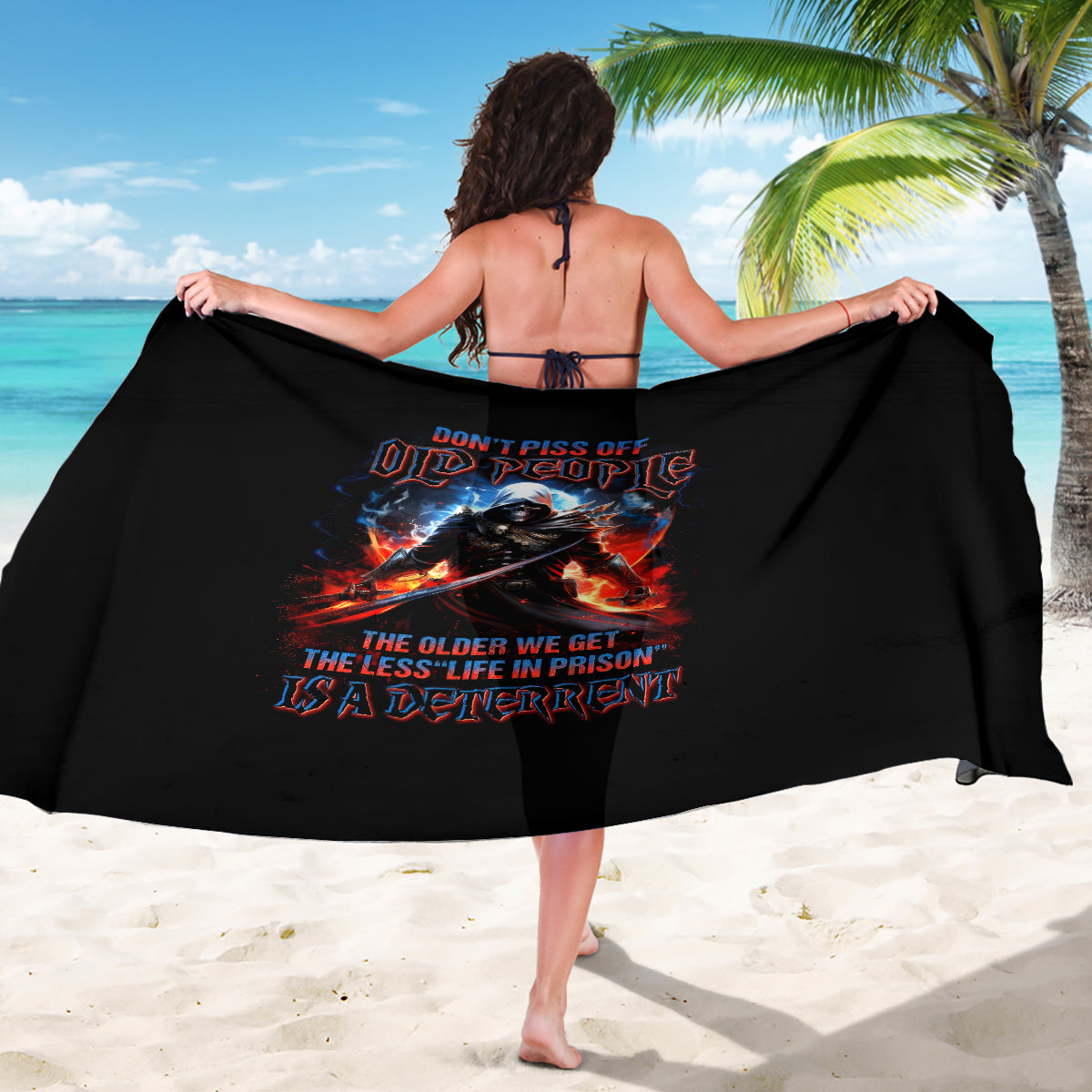 Warrior Skull Sarong Don't Pss Off Old People - Wonder Print Shop