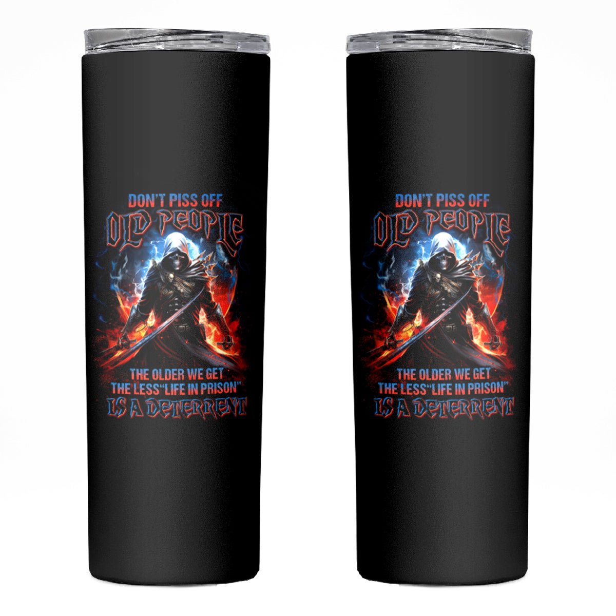 Warrior Skull Skinny Tumbler Don't Pss Off Old People - Wonder Print Shop