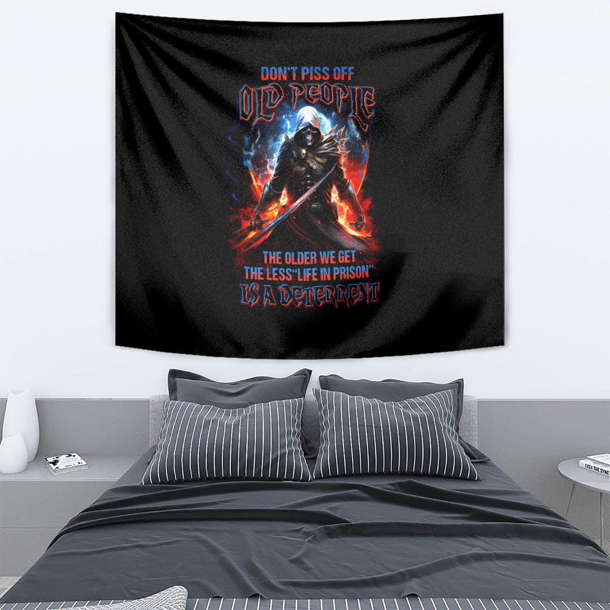 Warrior Skull Tapestry Don't Pss Off Old People - Wonder Print Shop