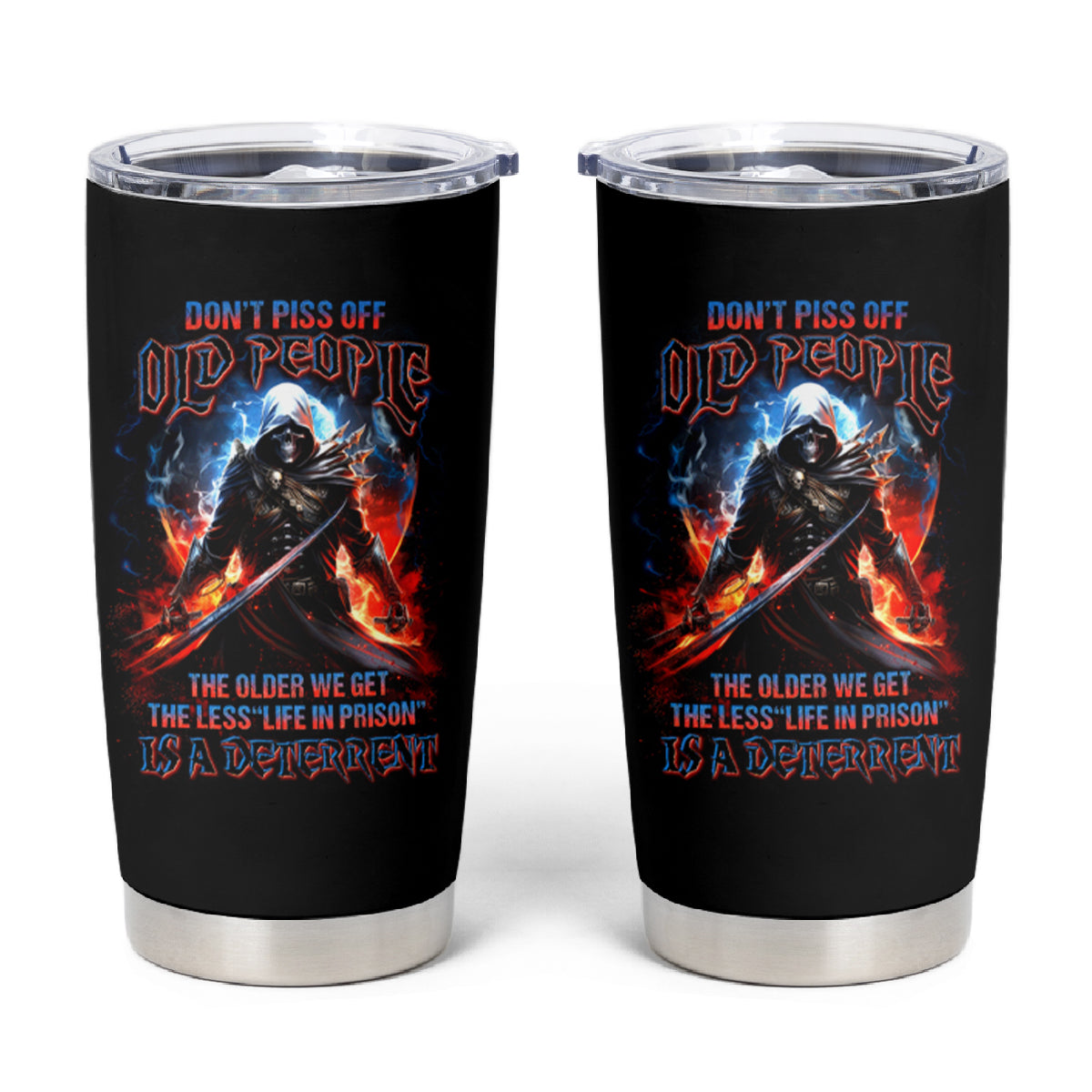 Warrior Skull Tumbler Cup Don't Pss Off Old People - Wonder Print Shop