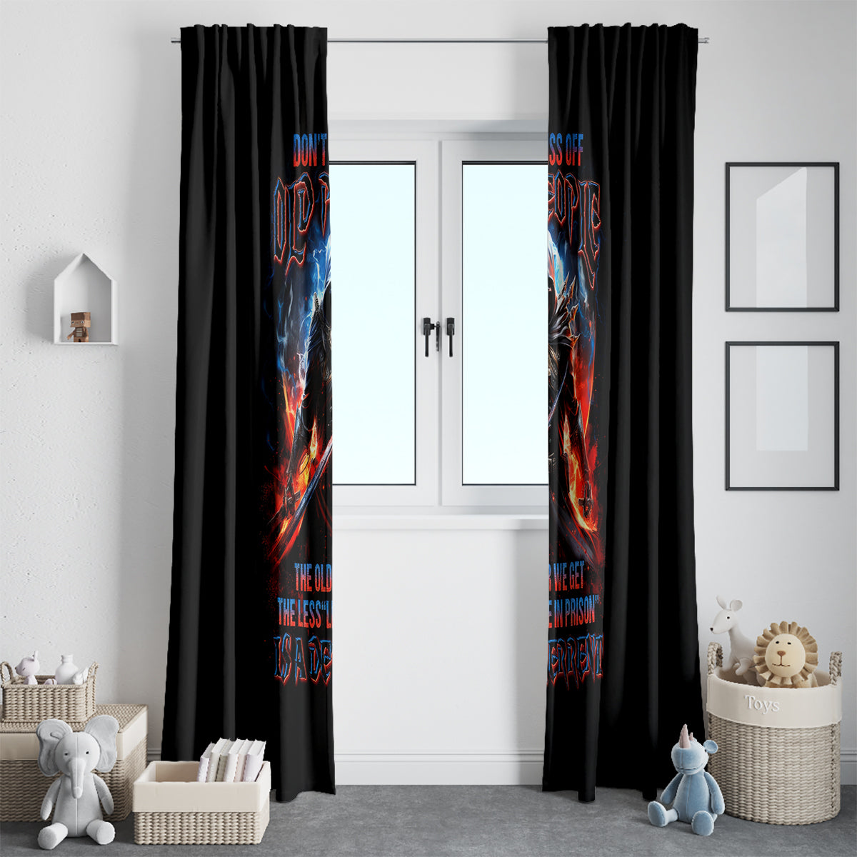 Warrior Skull Window Curtain Don't Pss Off Old People - Wonder Print Shop