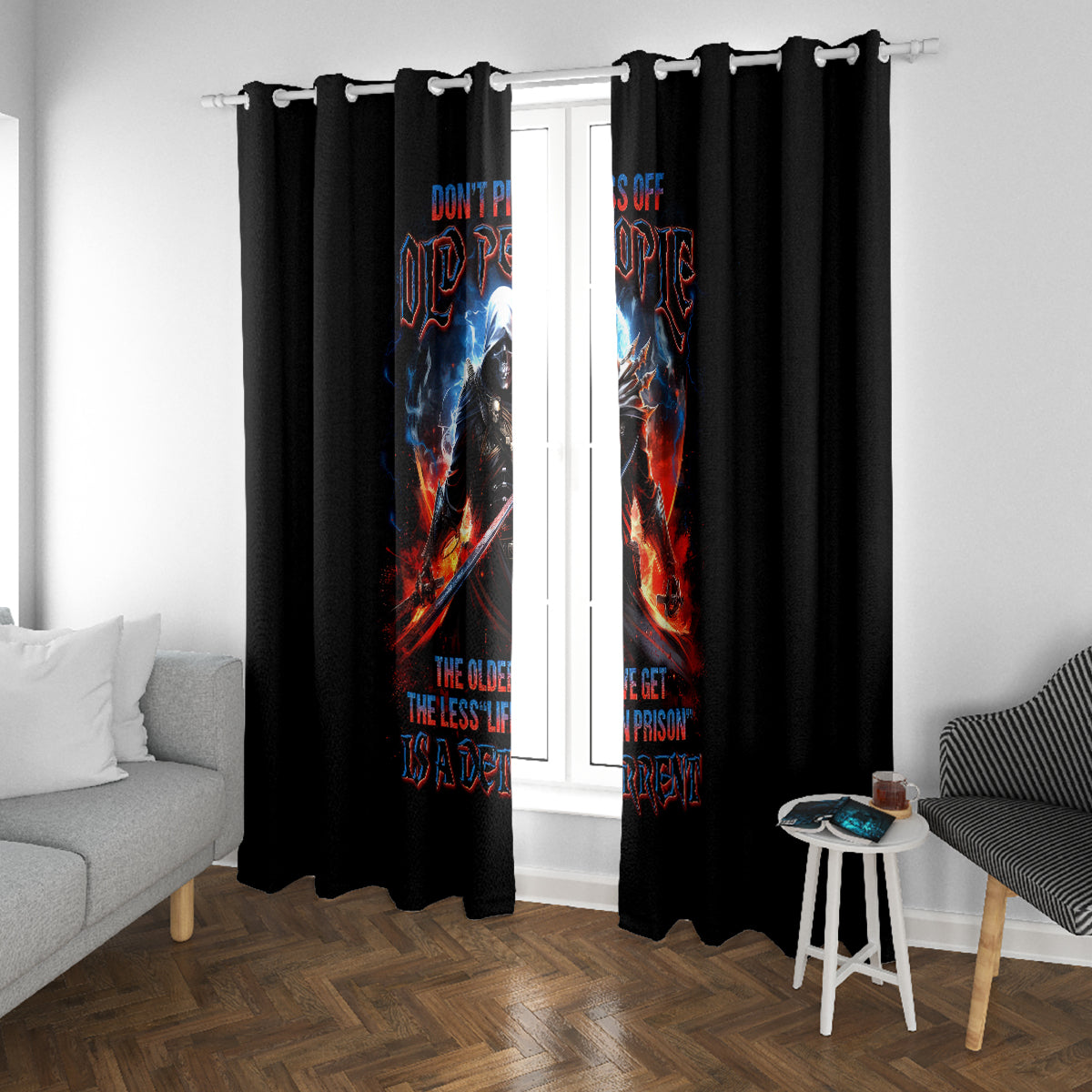 Warrior Skull Window Curtain Don't Pss Off Old People - Wonder Print Shop