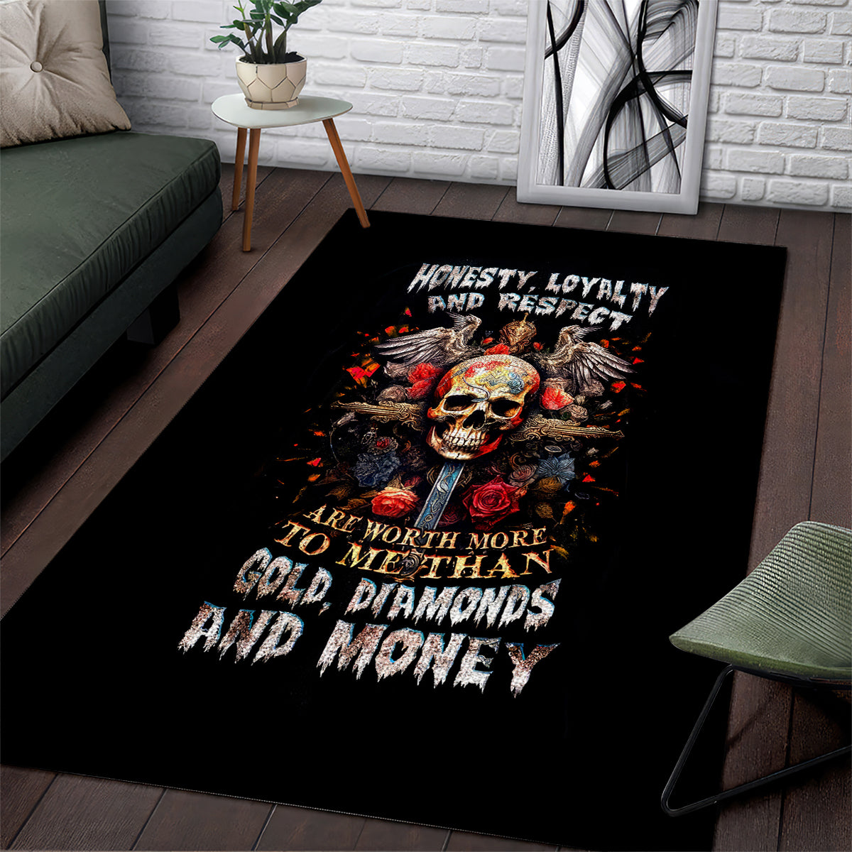 Cross Skull Area Rug Honesty Loyalty And Respect Worth More Than Gold, Diamond - Wonder Print Shop