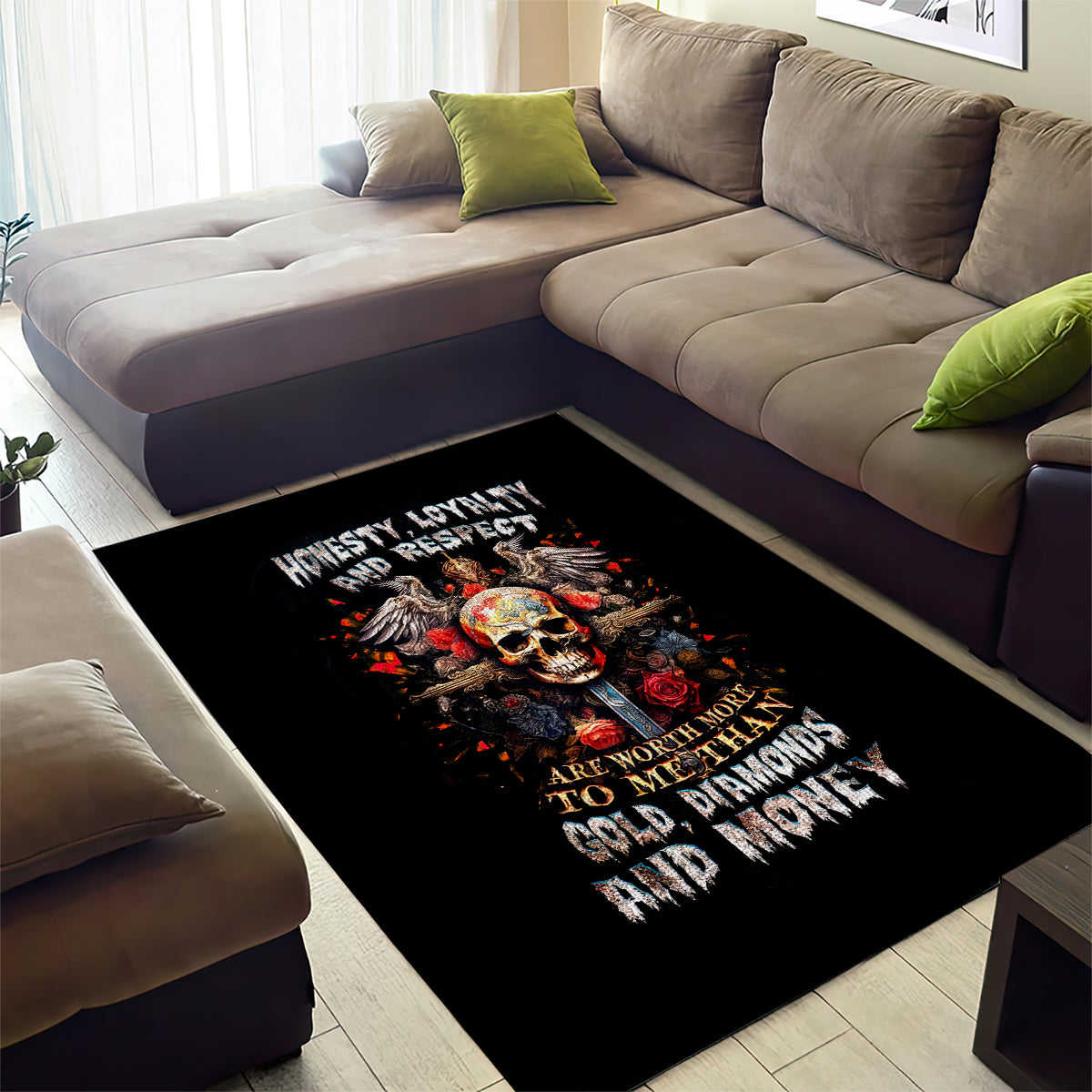 Cross Skull Area Rug Honesty Loyalty And Respect Worth More Than Gold, Diamond - Wonder Print Shop