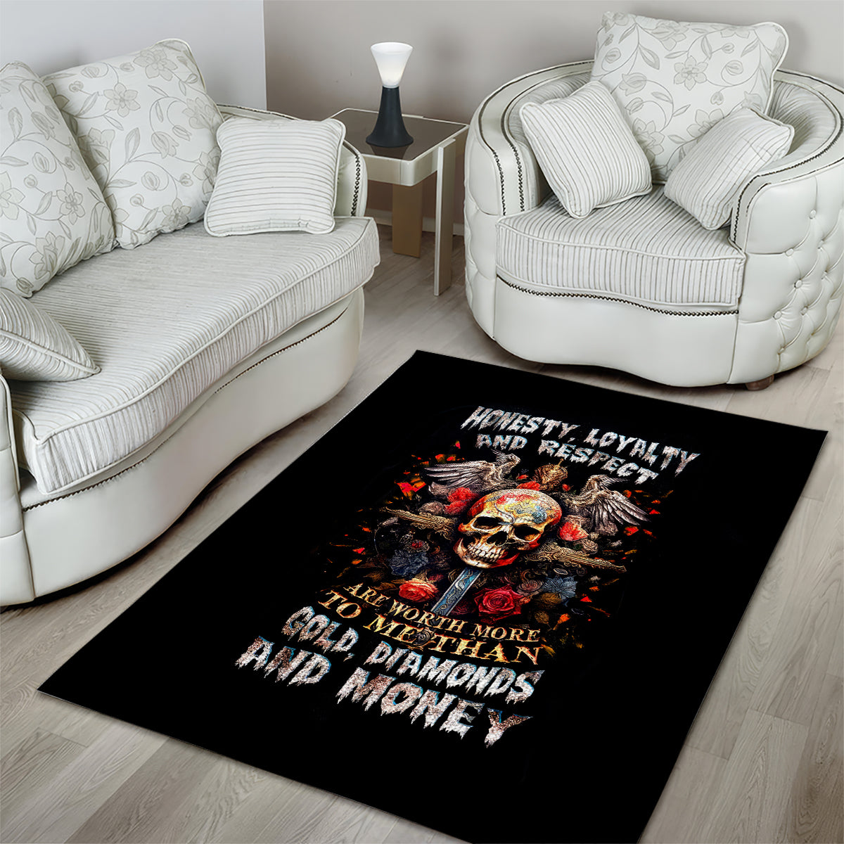 Cross Skull Area Rug Honesty Loyalty And Respect Worth More Than Gold, Diamond - Wonder Print Shop