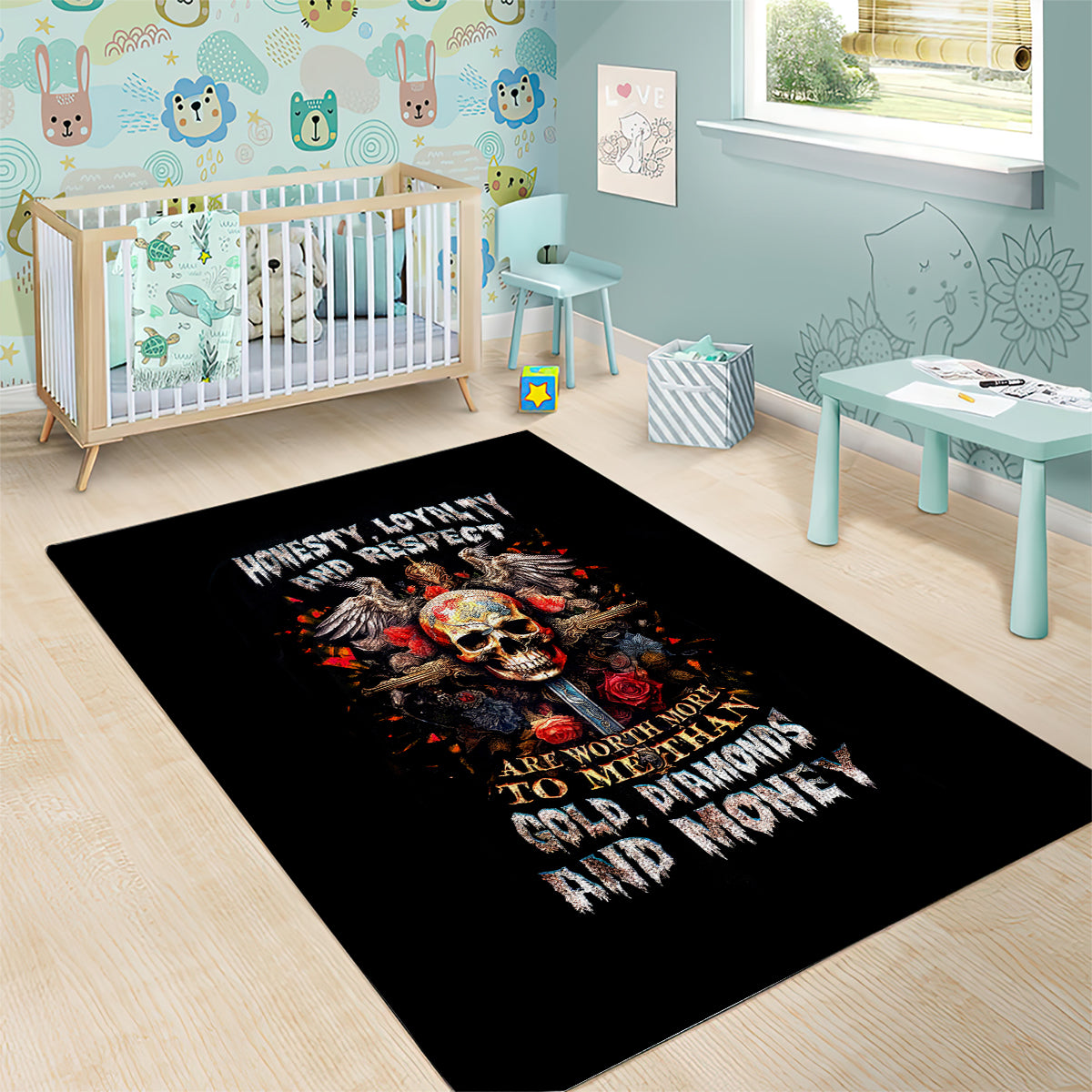 Cross Skull Area Rug Honesty Loyalty And Respect Worth More Than Gold, Diamond - Wonder Print Shop