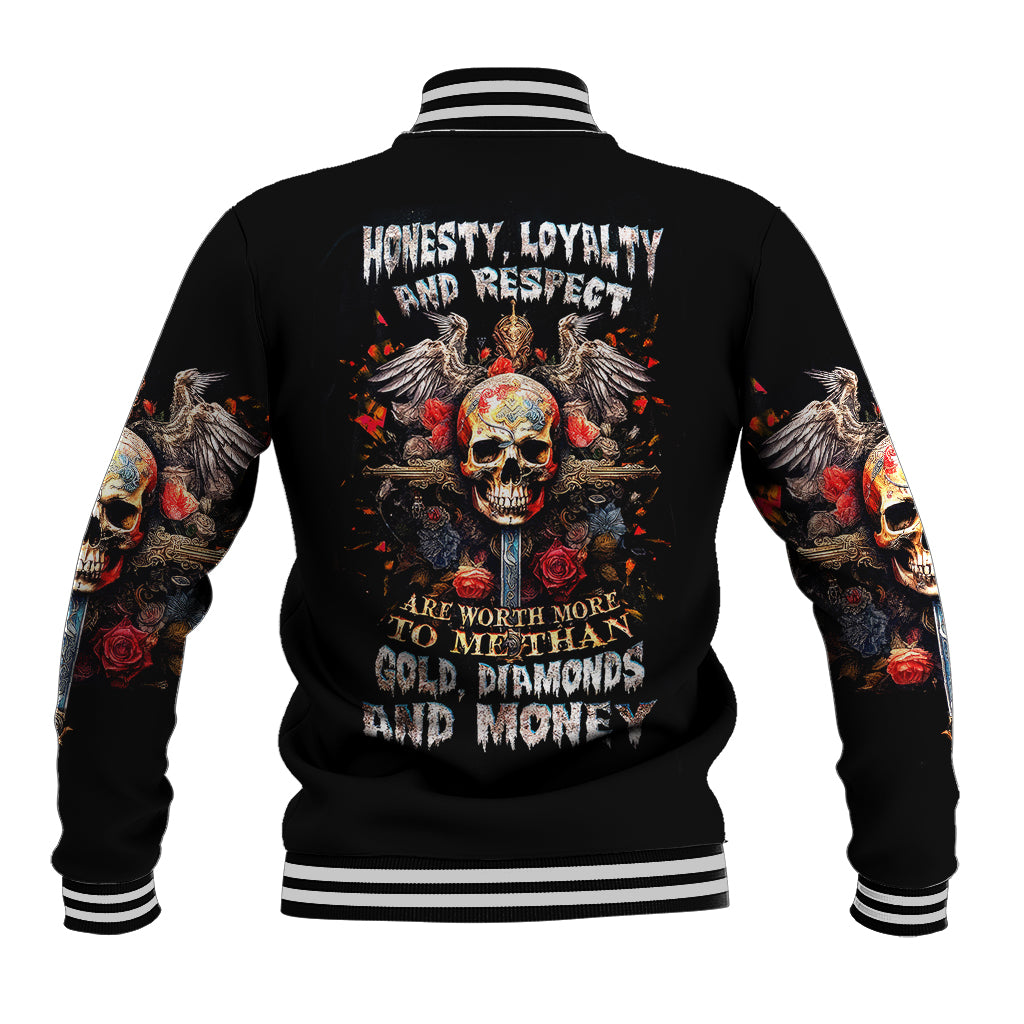 Cross Skull Baseball Jacket Honesty Loyalty And Respect Worth More Than Gold, Diamond - Wonder Print Shop