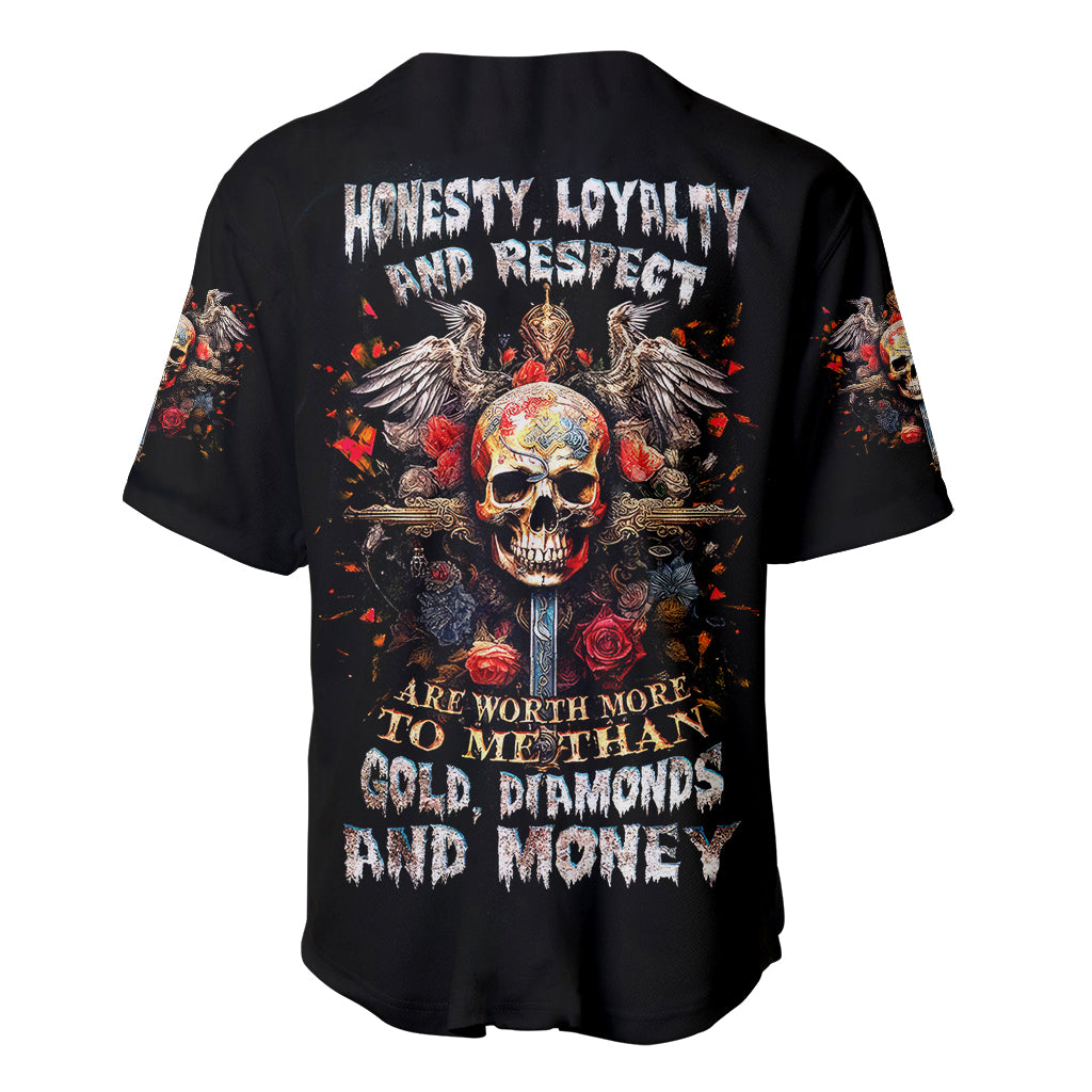 Cross Skull Baseball Jersey Honesty Loyalty And Respect Worth More Than Gold, Diamond - Wonder Print Shop