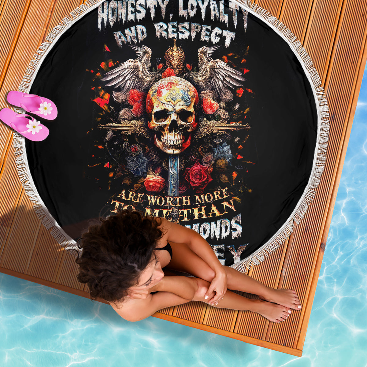 Cross Skull Beach Blanket Honesty Loyalty And Respect Worth More Than Gold, Diamond - Wonder Print Shop