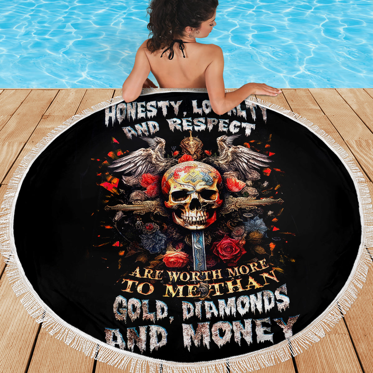 Cross Skull Beach Blanket Honesty Loyalty And Respect Worth More Than Gold, Diamond - Wonder Print Shop