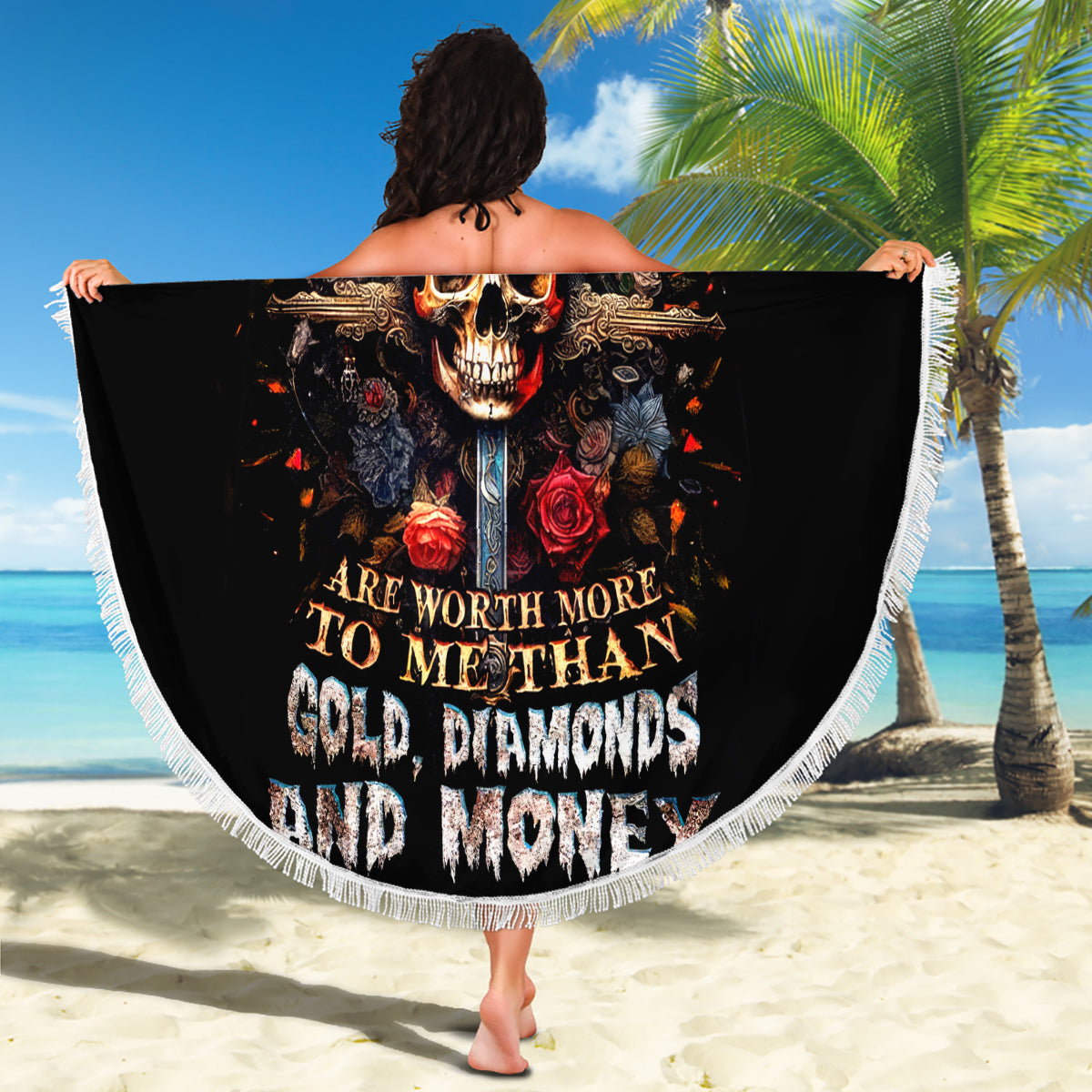 Cross Skull Beach Blanket Honesty Loyalty And Respect Worth More Than Gold, Diamond - Wonder Print Shop