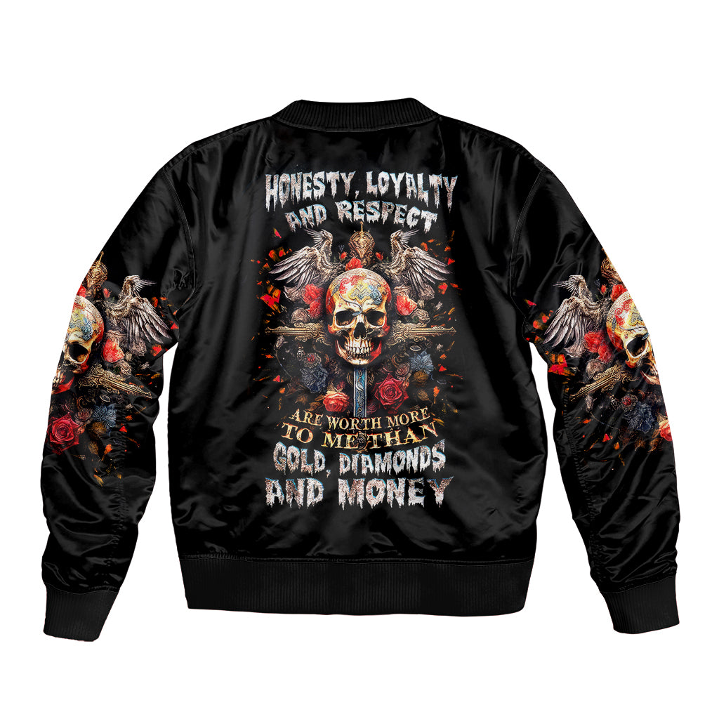 Cross Skull Bomber Jacket Honesty Loyalty And Respect Worth More Than Gold, Diamond - Wonder Print Shop