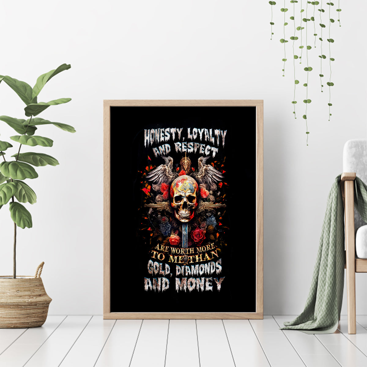 Cross Skull Canvas Wall Art Honesty Loyalty And Respect Worth More Than Gold, Diamond - Wonder Print Shop