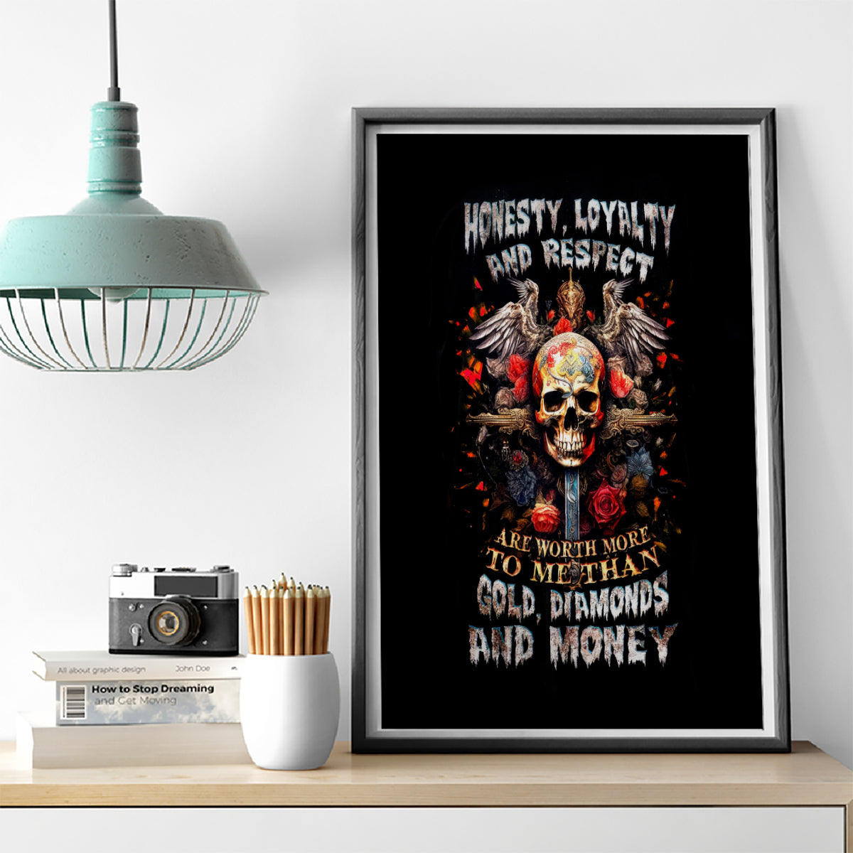 Cross Skull Canvas Wall Art Honesty Loyalty And Respect Worth More Than Gold, Diamond - Wonder Print Shop