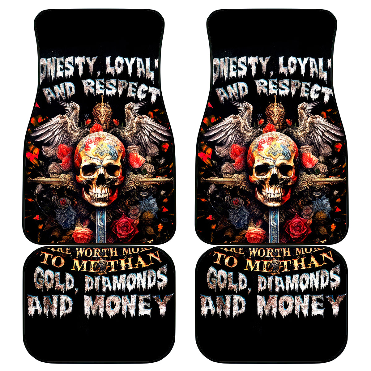 Cross Skull Car Mats Honesty Loyalty And Respect Worth More Than Gold, Diamond - Wonder Print Shop