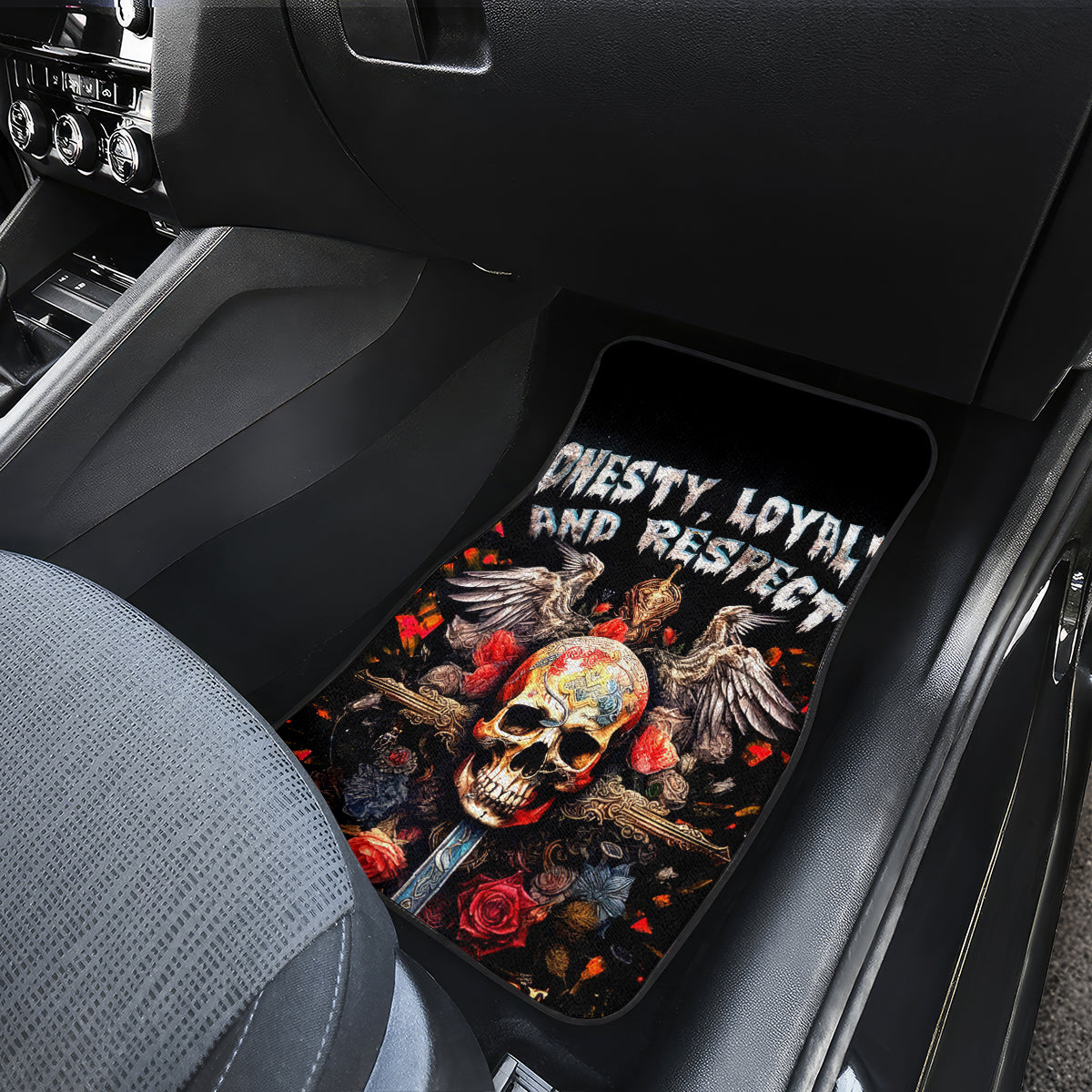 Cross Skull Car Mats Honesty Loyalty And Respect Worth More Than Gold, Diamond - Wonder Print Shop