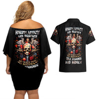 Cross Skull Couples Matching Off Shoulder Short Dress and Hawaiian Shirt Honesty Loyalty And Respect Worth More Than Gold, Diamond - Wonder Print Shop
