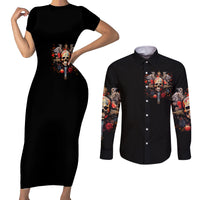 Cross Skull Couples Matching Short Sleeve Bodycon Dress and Long Sleeve Button Shirts Honesty Loyalty And Respect Worth More Than Gold, Diamond - Wonder Print Shop