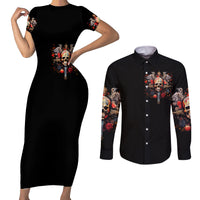 Cross Skull Couples Matching Short Sleeve Bodycon Dress and Long Sleeve Button Shirts Honesty Loyalty And Respect Worth More Than Gold, Diamond - Wonder Print Shop