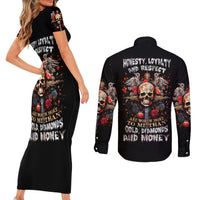 Cross Skull Couples Matching Short Sleeve Bodycon Dress and Long Sleeve Button Shirts Honesty Loyalty And Respect Worth More Than Gold, Diamond - Wonder Print Shop