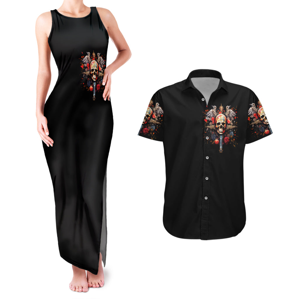 Cross Skull Couples Matching Tank Maxi Dress and Hawaiian Shirt Honesty Loyalty And Respect Worth More Than Gold, Diamond - Wonder Print Shop
