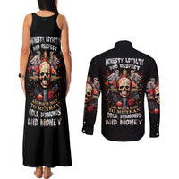 Cross Skull Couples Matching Tank Maxi Dress and Long Sleeve Button Shirts Honesty Loyalty And Respect Worth More Than Gold, Diamond - Wonder Print Shop
