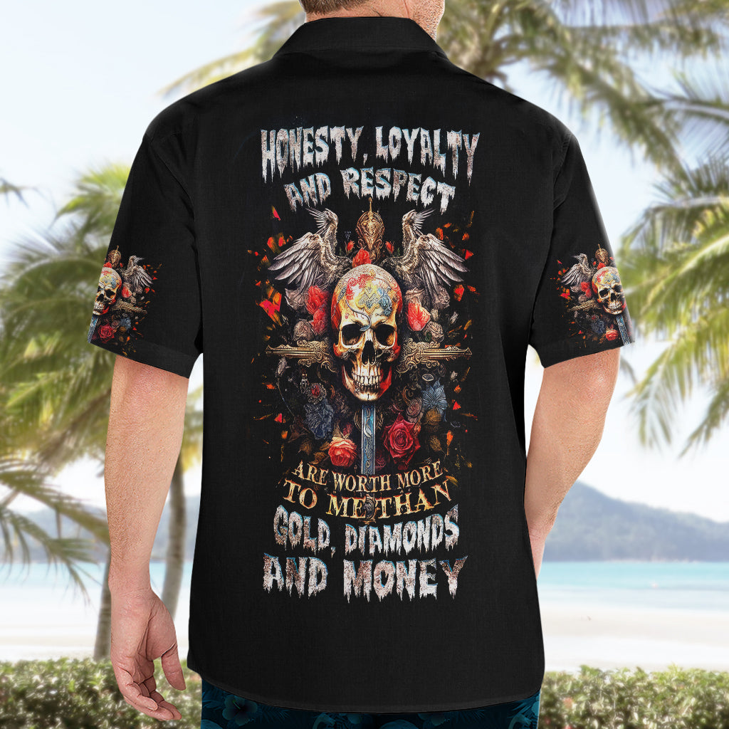 Cross Skull Hawaiian Shirt Honesty Loyalty And Respect Worth More Than Gold, Diamond - Wonder Print Shop
