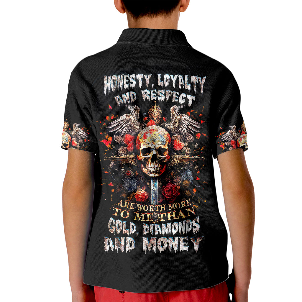 Cross Skull Kid Polo Shirt Honesty Loyalty And Respect Worth More Than Gold, Diamond - Wonder Print Shop