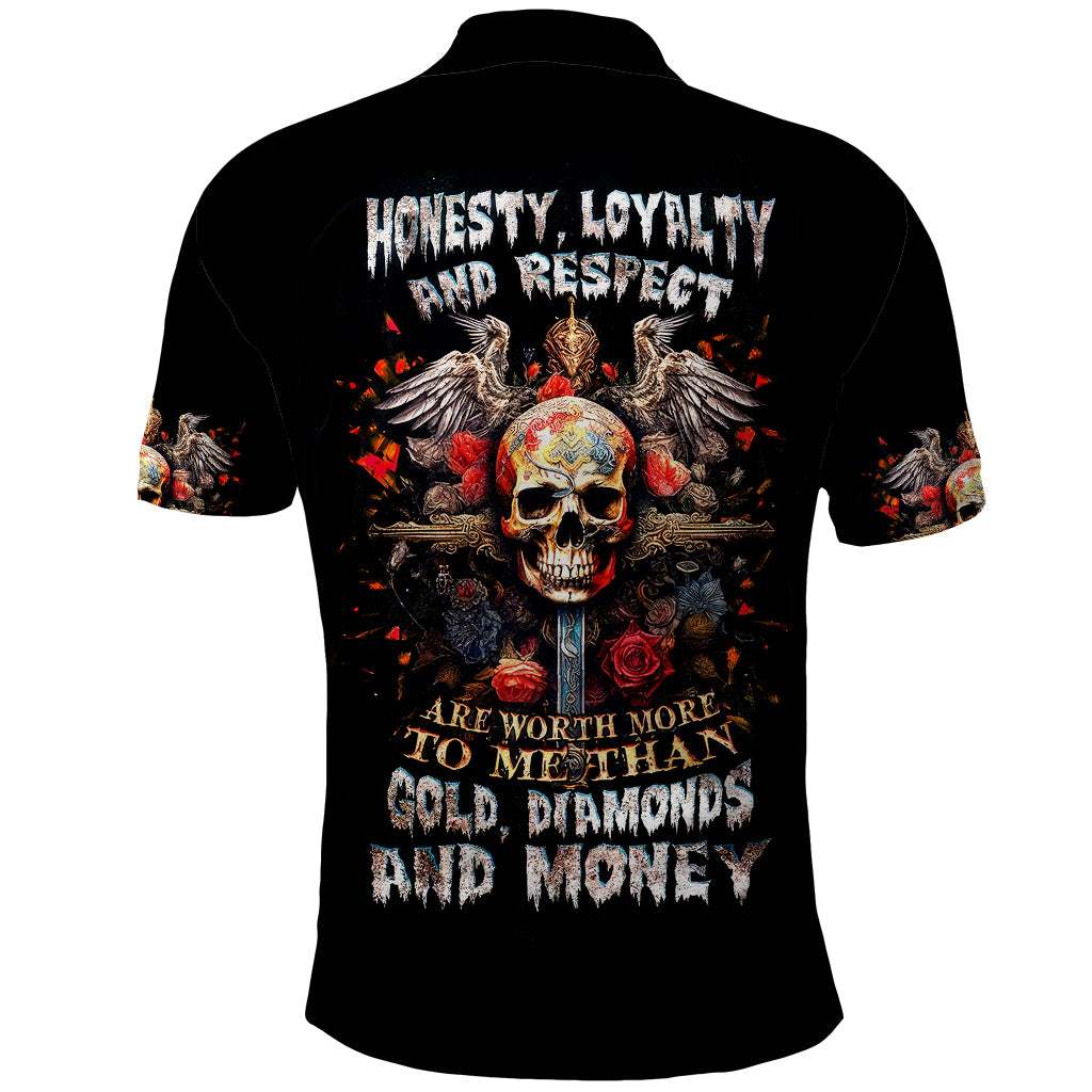 Cross Skull Polo Shirt Honesty Loyalty And Respect Worth More Than Gold, Diamond - Wonder Print Shop