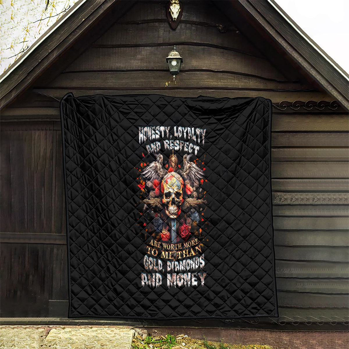 Cross Skull Quilt Honesty Loyalty And Respect Worth More Than Gold, Diamond - Wonder Print Shop
