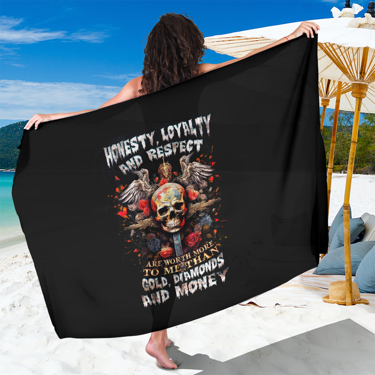 Cross Skull Sarong Honesty Loyalty And Respect Worth More Than Gold, Diamond - Wonder Print Shop