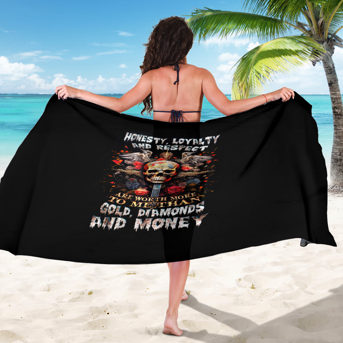 Cross Skull Sarong Honesty Loyalty And Respect Worth More Than Gold, Diamond - Wonder Print Shop
