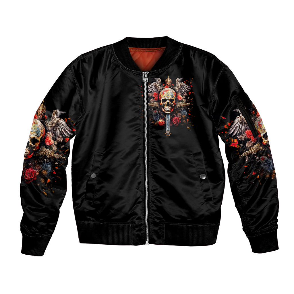 Cross Skull Sleeve Zip Bomber Jacket Honesty Loyalty And Respect Worth More Than Gold, Diamond - Wonder Print Shop