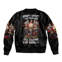 Cross Skull Sleeve Zip Bomber Jacket Honesty Loyalty And Respect Worth More Than Gold, Diamond - Wonder Print Shop