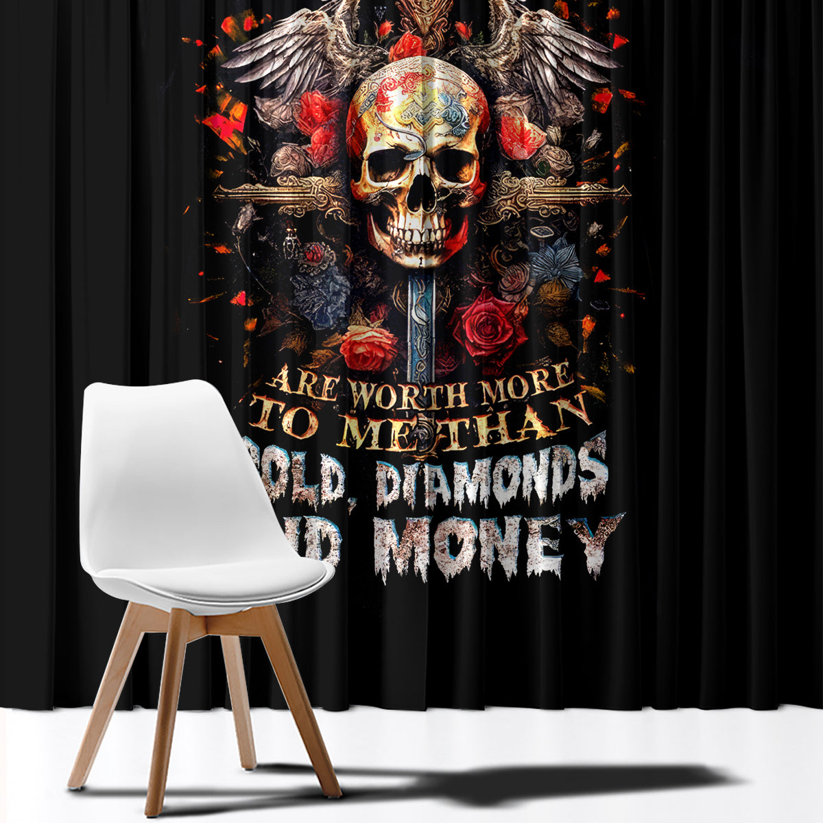 Cross Skull Window Curtain Honesty Loyalty And Respect Worth More Than Gold, Diamond - Wonder Print Shop