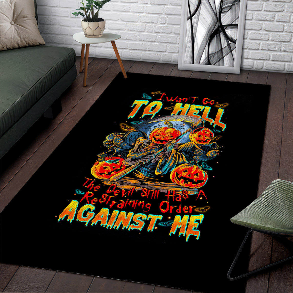 Pumpkin Skull Area Rug I Wan't Go To Hell The Devil Still Restraining Against Me - Wonder Print Shop