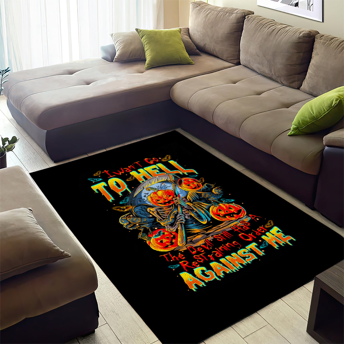 Pumpkin Skull Area Rug I Wan't Go To Hell The Devil Still Restraining Against Me - Wonder Print Shop