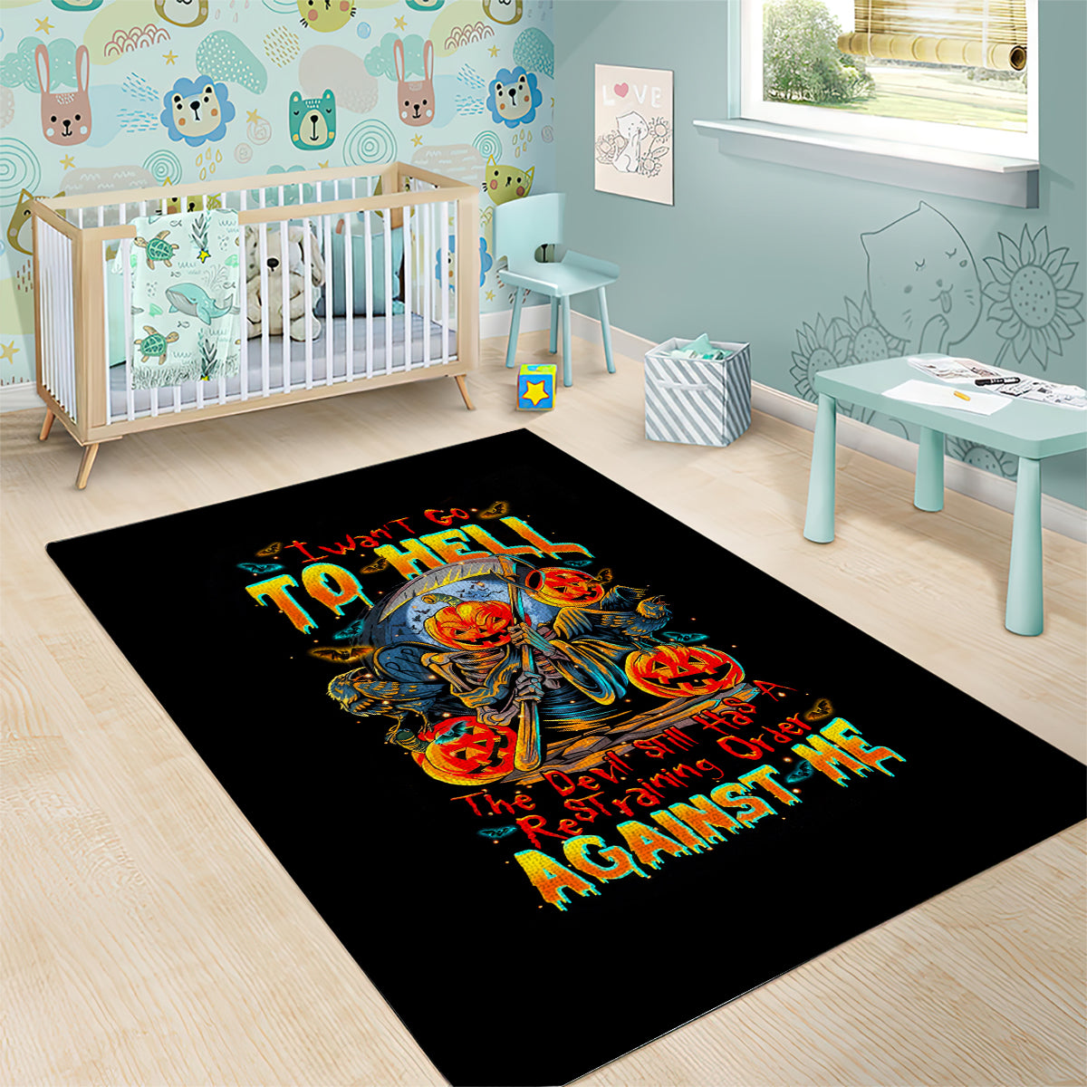 Pumpkin Skull Area Rug I Wan't Go To Hell The Devil Still Restraining Against Me - Wonder Print Shop
