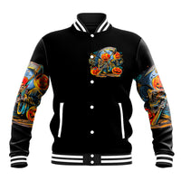 Pumpkin Skull Baseball Jacket I Wan't Go To Hell The Devil Still Restraining Against Me - Wonder Print Shop