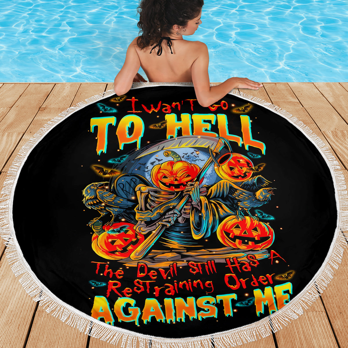 Pumpkin Skull Beach Blanket I Wan't Go To Hell The Devil Still Restraining Against Me - Wonder Print Shop
