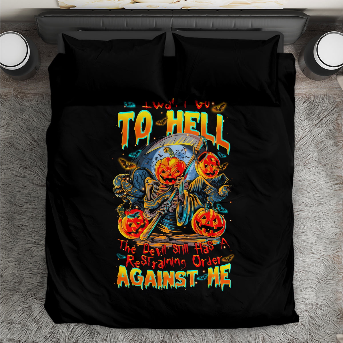 Pumpkin Skull Bedding Set I Wan't Go To Hell The Devil Still Restraining Against Me - Wonder Print Shop