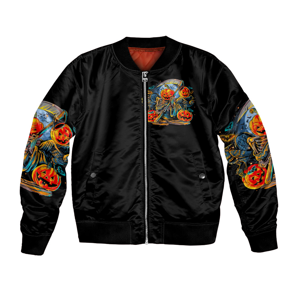 Pumpkin Skull Bomber Jacket I Wan't Go To Hell The Devil Still Restraining Against Me - Wonder Print Shop