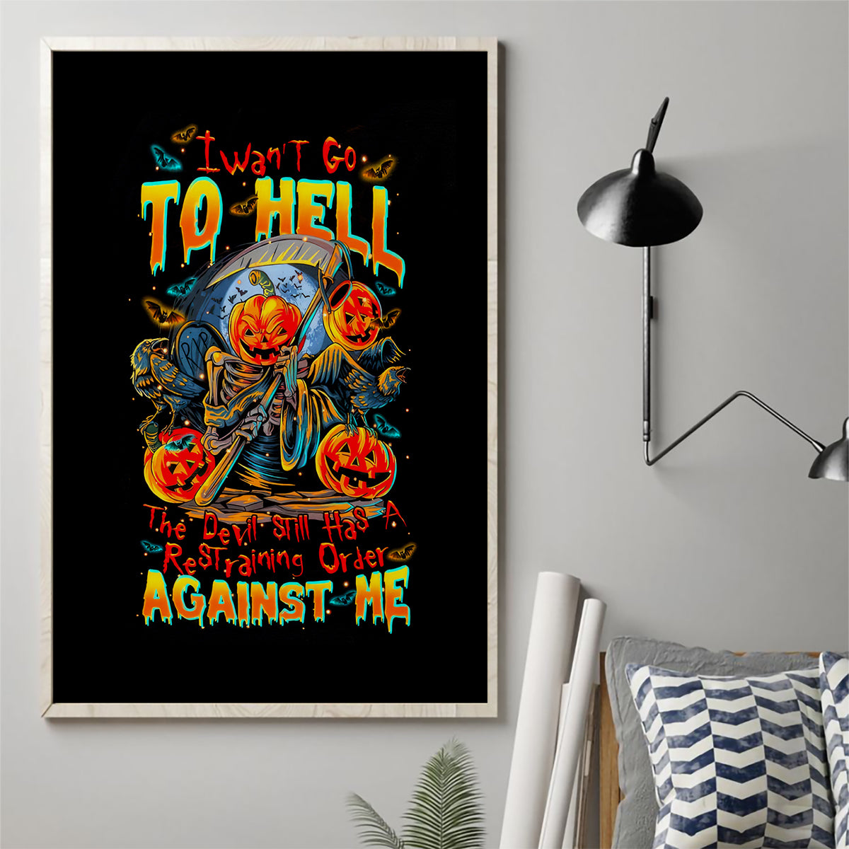 Pumpkin Skull Canvas Wall Art I Wan't Go To Hell The Devil Still Restraining Against Me - Wonder Print Shop