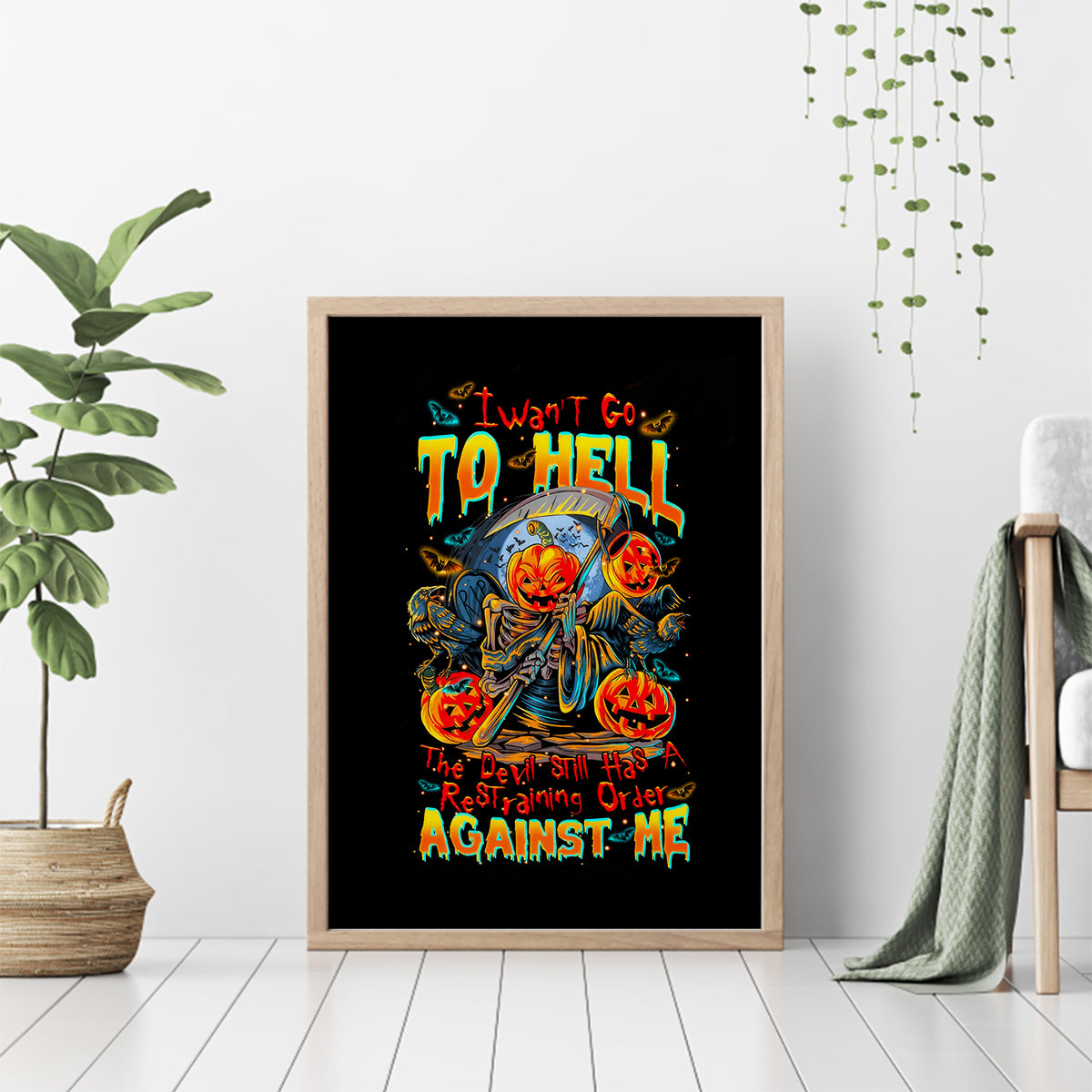 Pumpkin Skull Canvas Wall Art I Wan't Go To Hell The Devil Still Restraining Against Me - Wonder Print Shop