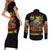 Pumpkin Skull Couples Matching Short Sleeve Bodycon Dress and Long Sleeve Button Shirts I Wan't Go To Hell The Devil Still Restraining Against Me - Wonder Print Shop